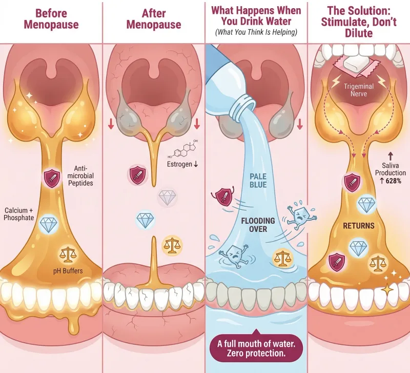 The Water Trap — how menopausal dry mouth really works